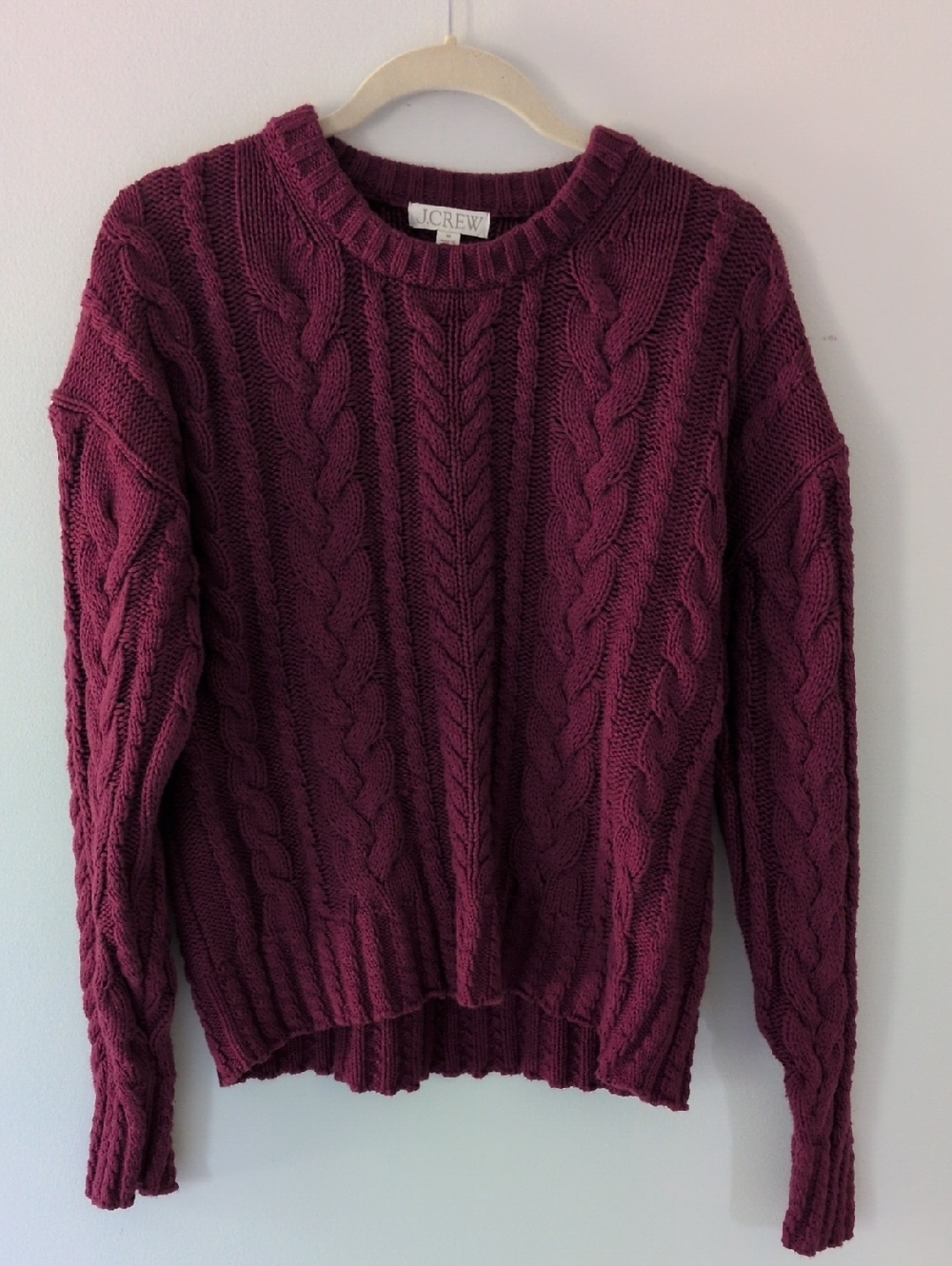 J. Crew Cable-Knit Crewneck Sweater Size Medium Cotton